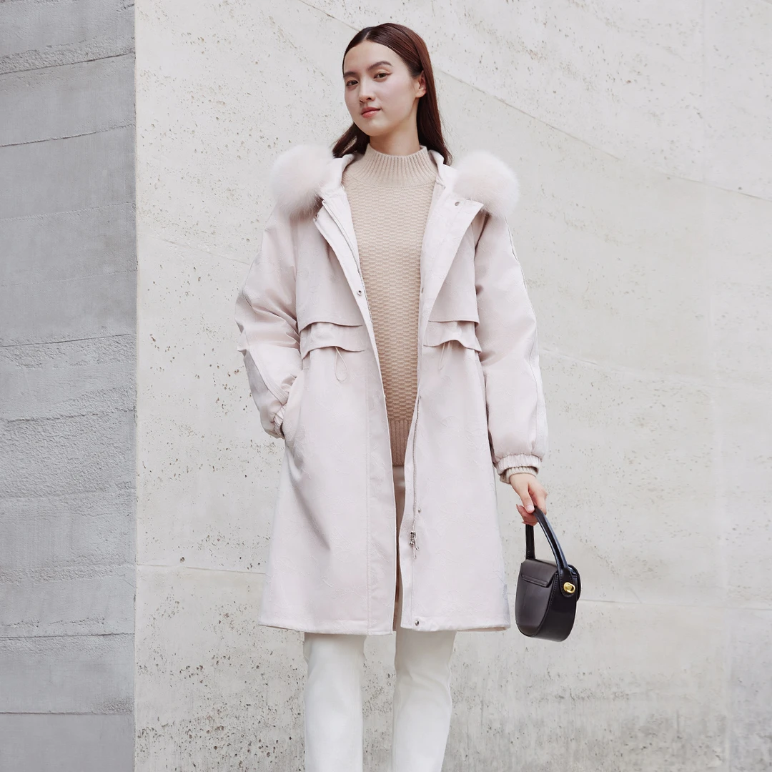 歌蒂诗冬季专柜新款时尚气质狐狸毛领中长款派克服 8D43C6663