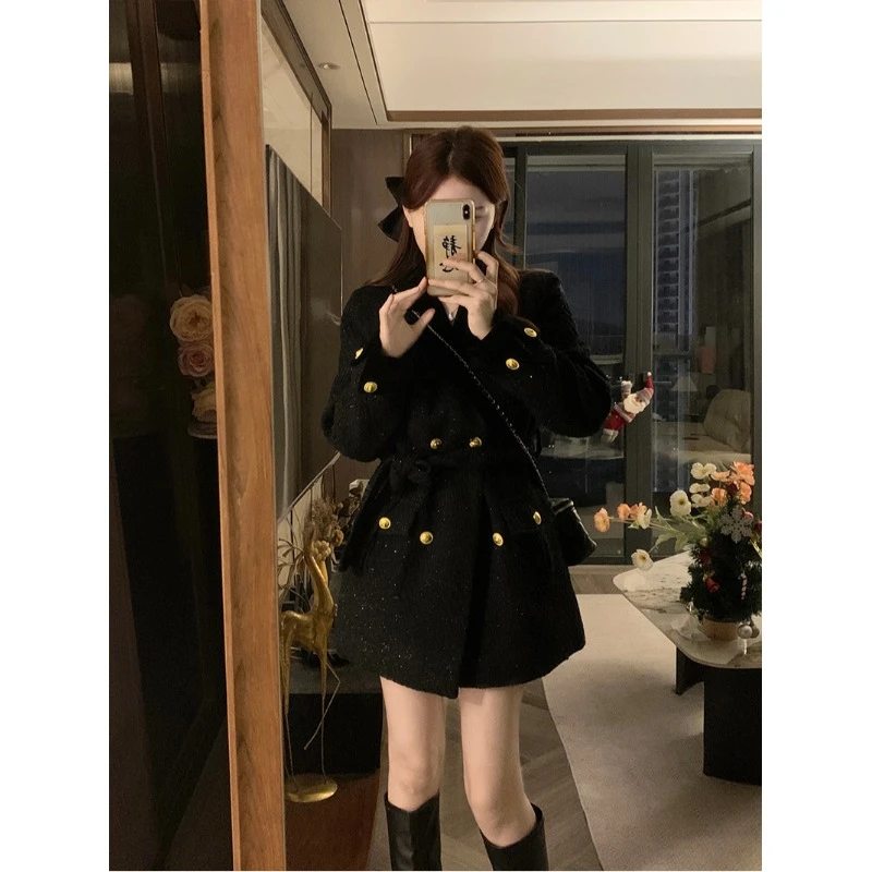 微胖妹妹大码亮丝小香风西装大衣女冬季高级感中长款加厚毛呢外套