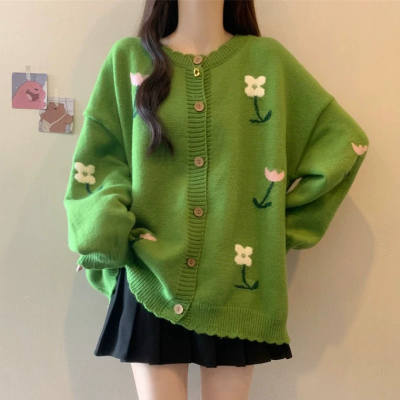 微胖妹妹大码立体花朵刺绣针织毛衣女冬季显瘦甜美中长款上衣外套