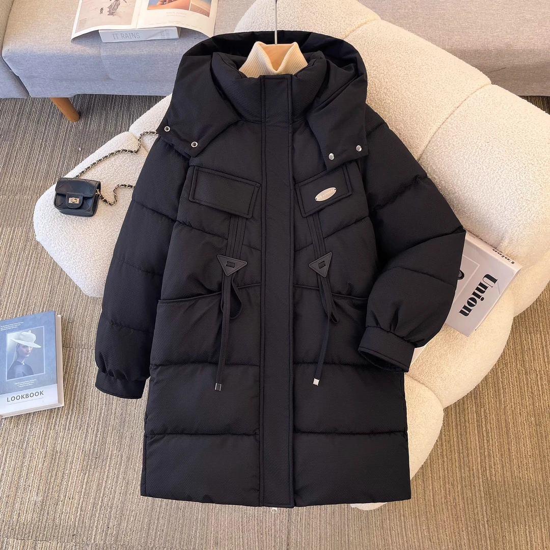 微胖妹妹大码连帽棉服棉衣女2024冬季新款时尚休闲保暖中长款外套