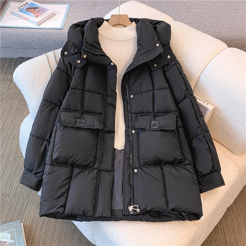 微胖妹妹大码连帽棉服女2024冬季新款韩版中长款时尚加厚保暖外套