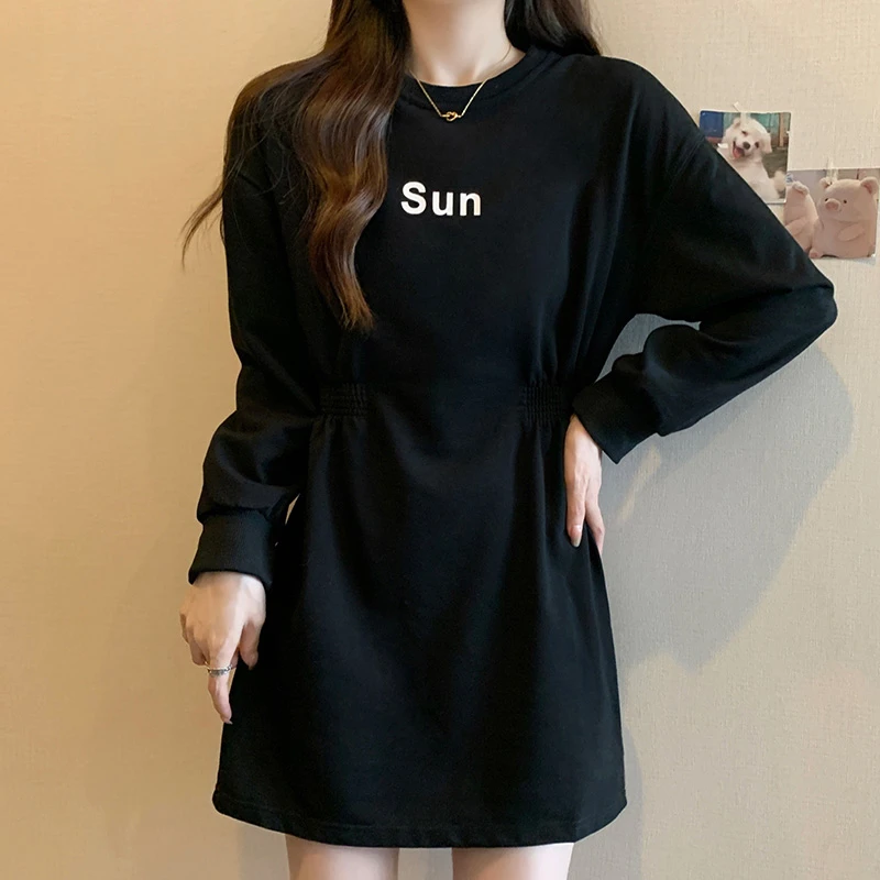 微胖妹妹大码字母印花设计卫衣裙女2024秋季韩版宽松百搭连衣裙潮