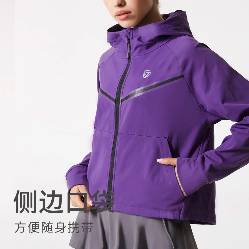 cosleaf/科里芙弹力连帽加绒拉链瑜伽长袖运动休闲保暖夹克外套
