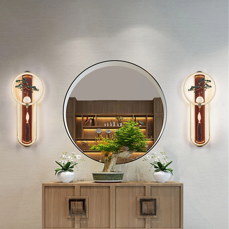 新中式壁灯铜加木创意客厅电视沙发背景墙过道灯卧室床头书房壁灯