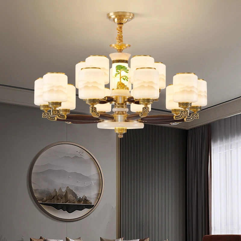 新中式复古玉石吊灯国风禅意家用大气简约客厅餐厅书房茶室卧室灯