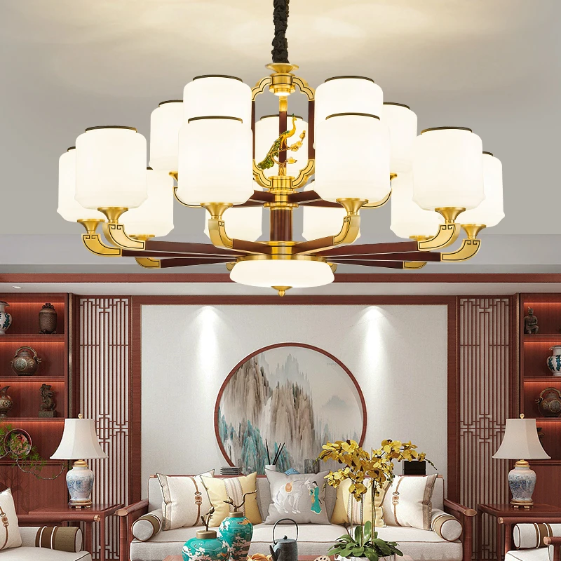 高端客厅吊灯新中式全铜复式楼禅意大吊灯高端大气餐厅中国风灯