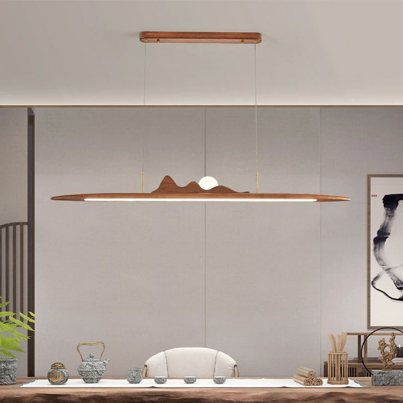 新中式实木长条吊灯国风禅意简约大气餐厅茶室创意极简吧台灯