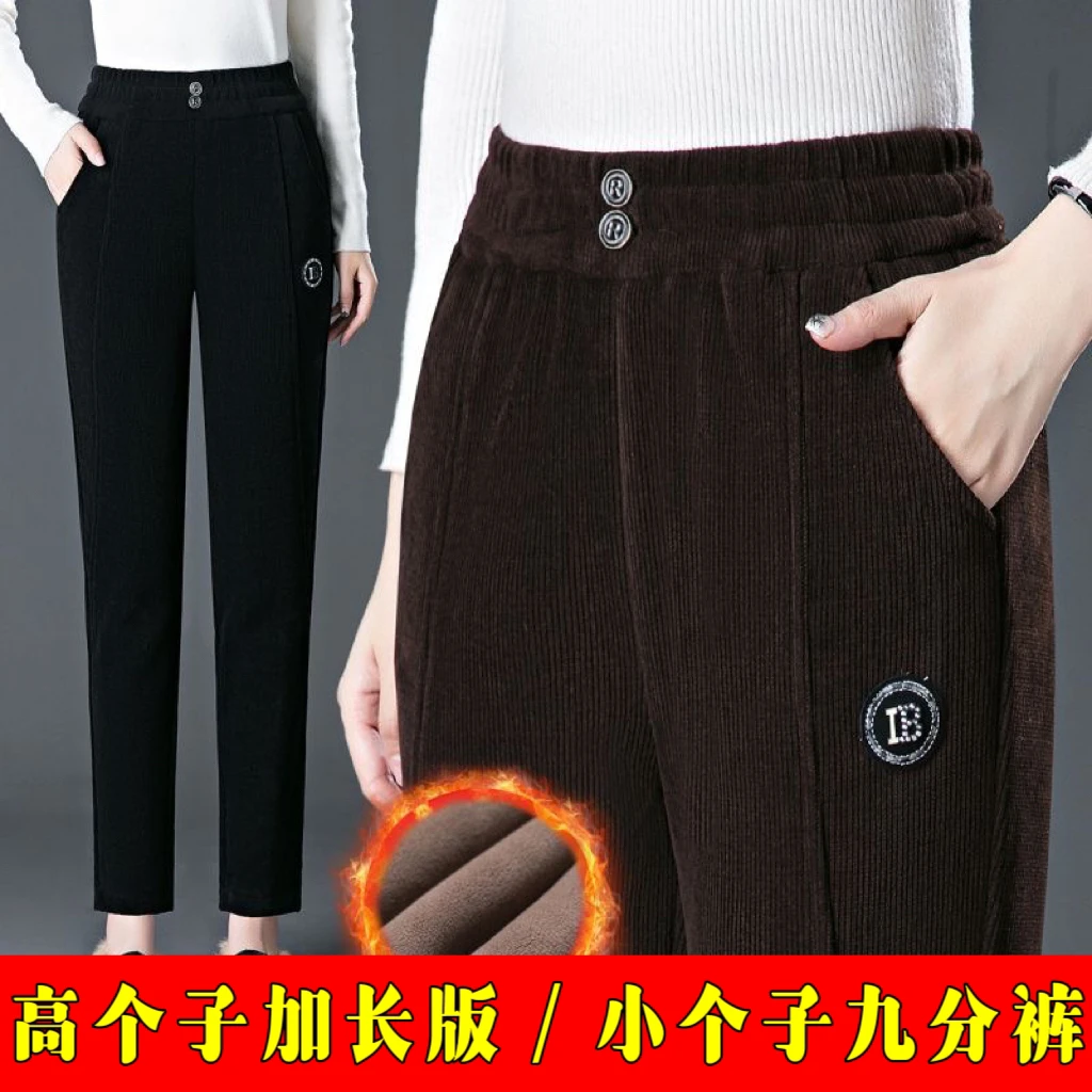 欧棉绒哈伦裤女冬季加绒加厚妈妈裤子女宽松大码百搭休闲裤直筒裤