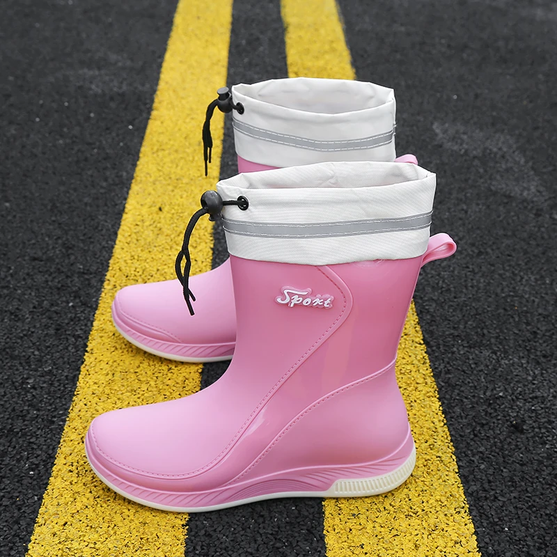 时尚户外小孩雨鞋防滑中筒雨靴防水鞋女士外穿女孩学生厚底加绒