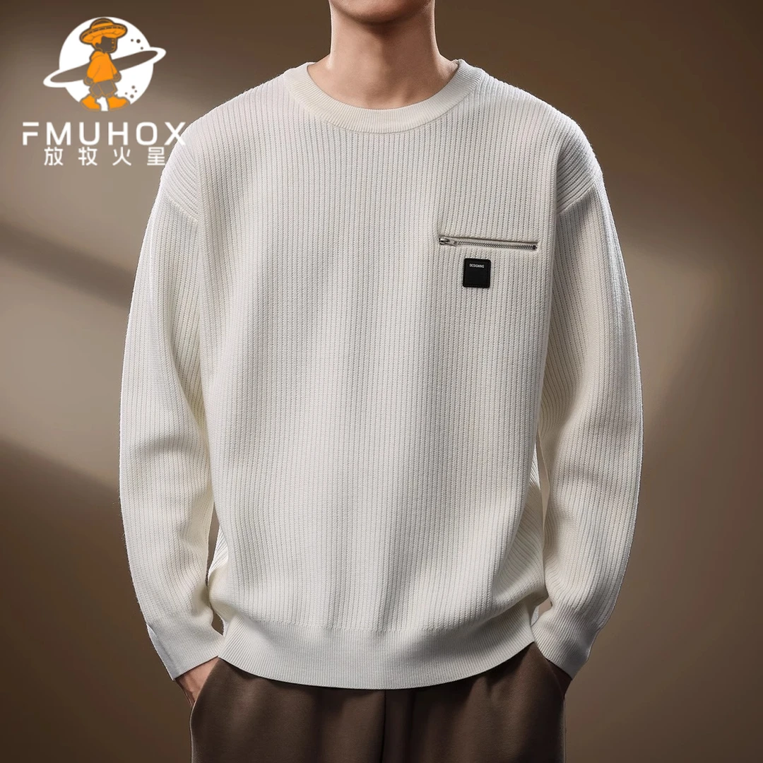 @放牧火星 高端针织毛衣男秋季宽松大码日系简约毛线衣休闲打底衫