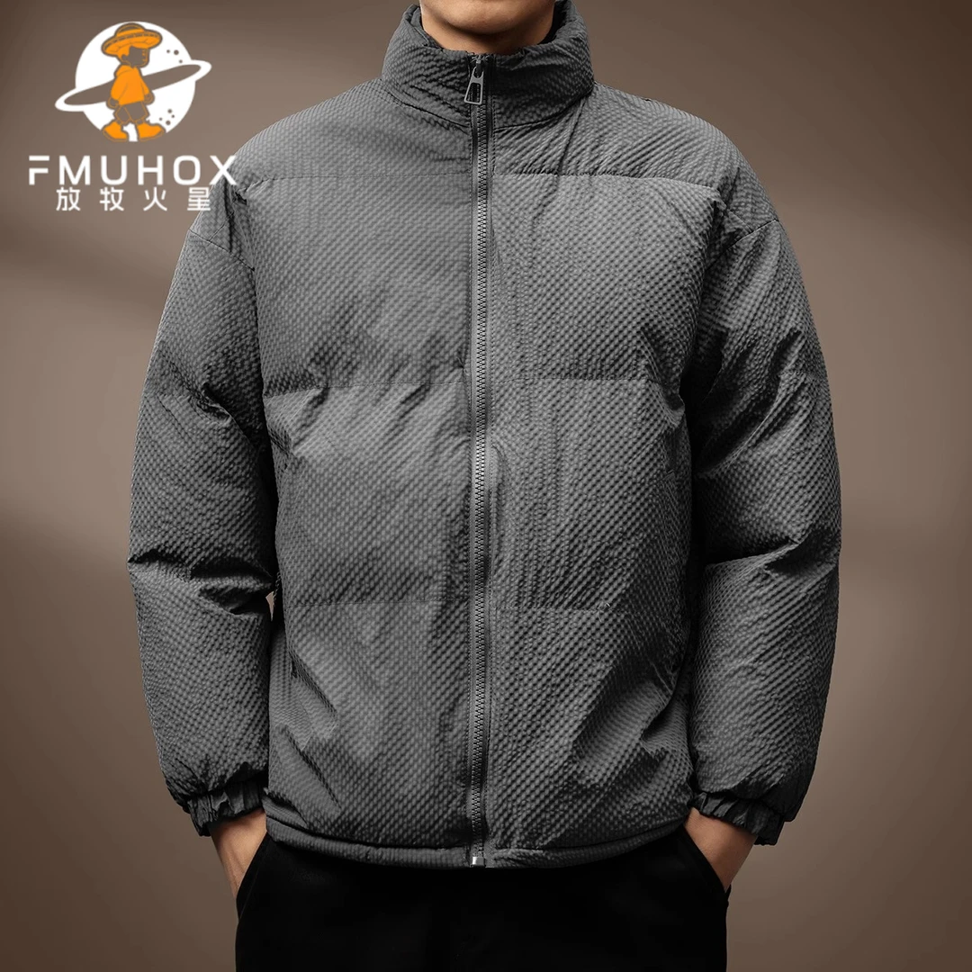 @放牧火星 高端泡泡纱立领棉衣外套男冬季加厚保暖宽松棉服面包服