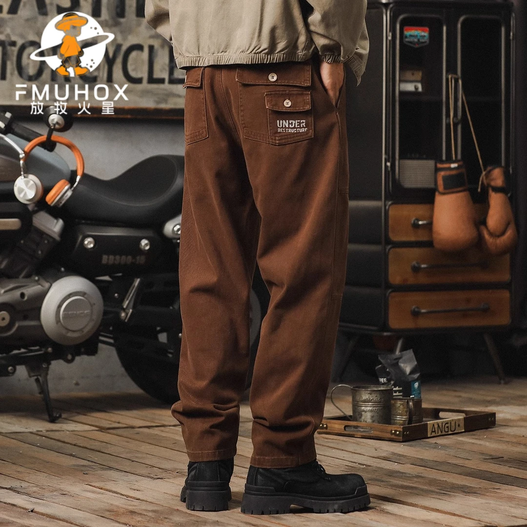 @放牧火星 美式工装裤男春秋款痞帅纯棉伐木大码宽松直筒休闲长裤