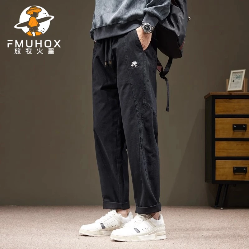 FMUHOX/放牧火星美式潮牌字母刺绣休闲裤男士宽松工装裤秋季纯棉