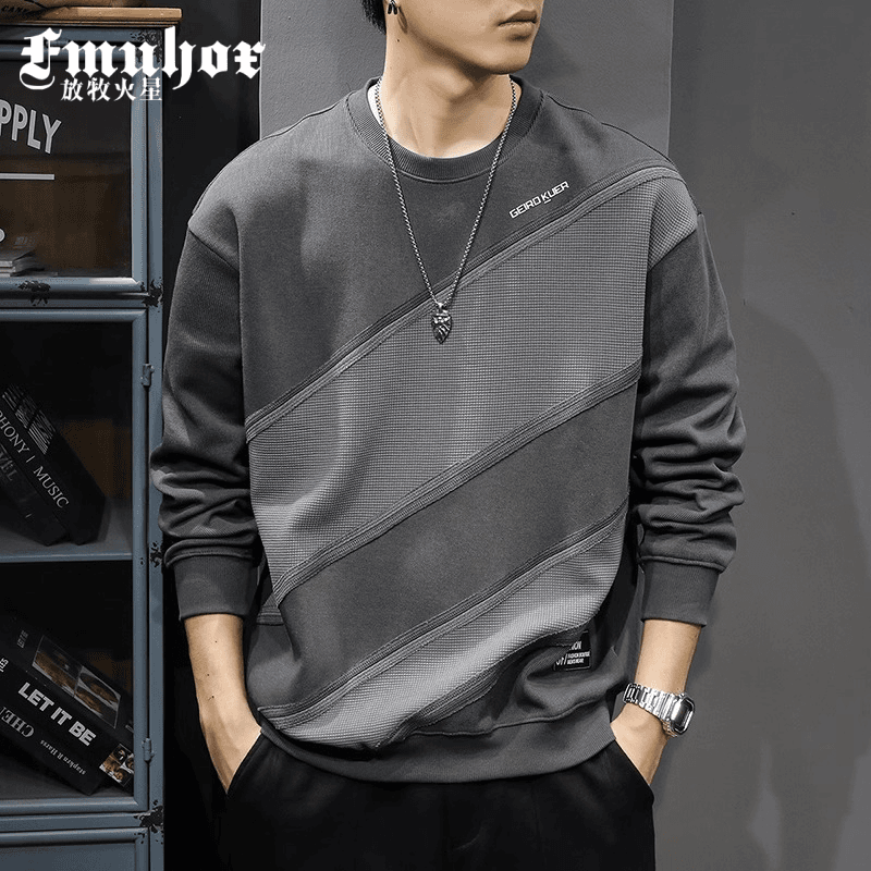 fmuhox/放牧火星 /秋冬潮牌重磅复古拼接卫衣男宽松美式休闲ins外套