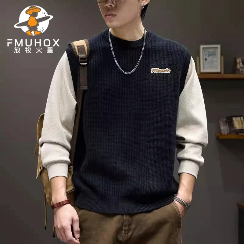 @放牧火星 美式复古重磅潮牌针织衫毛衣男士秋冬季宽松慵懒风上衣