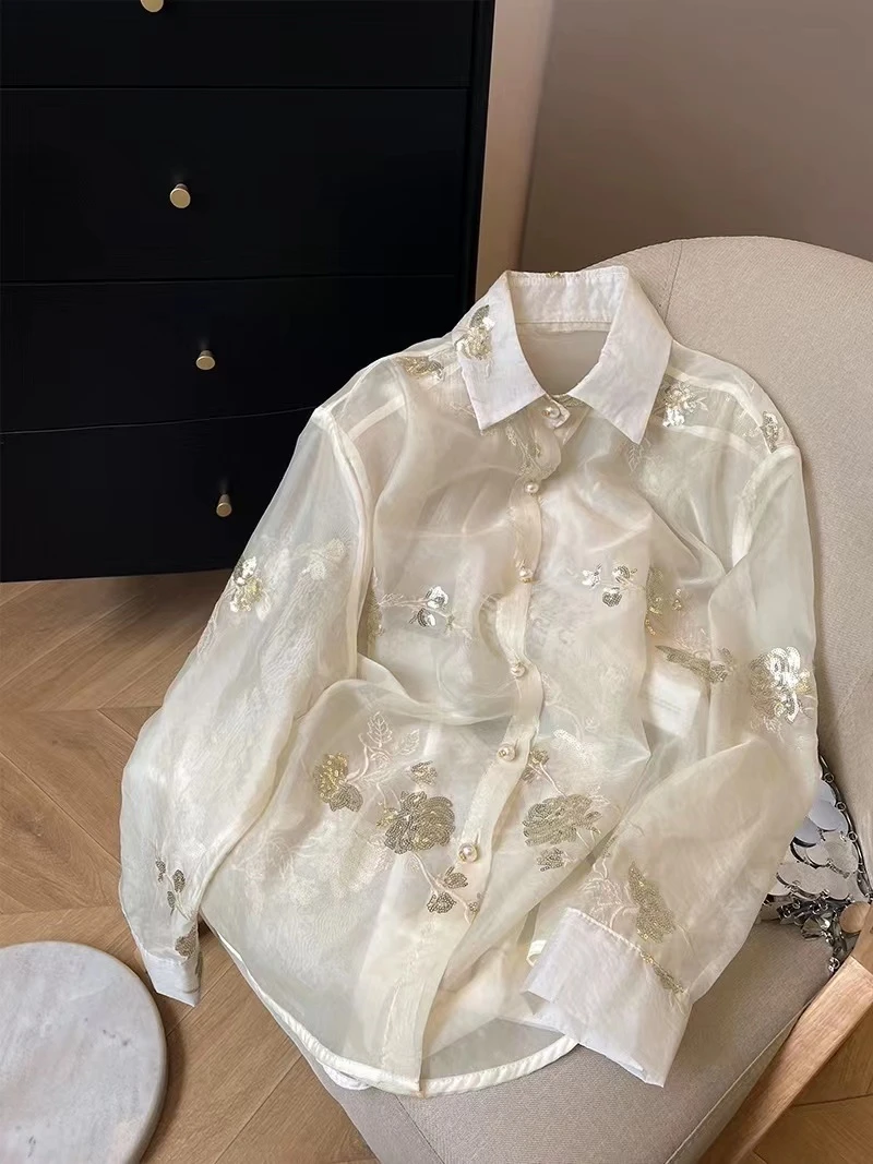 1032 0UPAN/欧盼服饰 夏季新中式刺绣玫瑰衬衫（品牌清货无吊卡）W