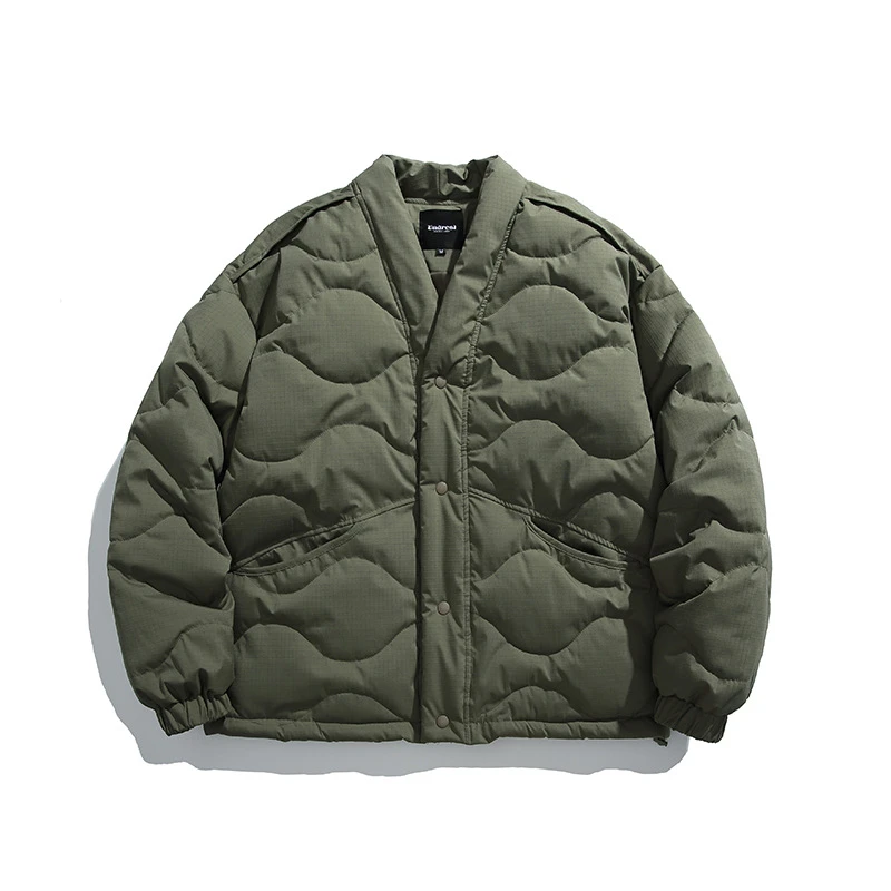 轻奢高定2024冬季新款日系复古菱格面包服男设计感宽松百搭外套