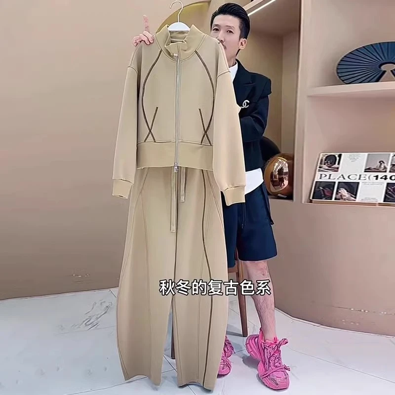 欧货休闲运动套装女2025年春秋新款时尚洋气宽松外套阔腿裤两件套