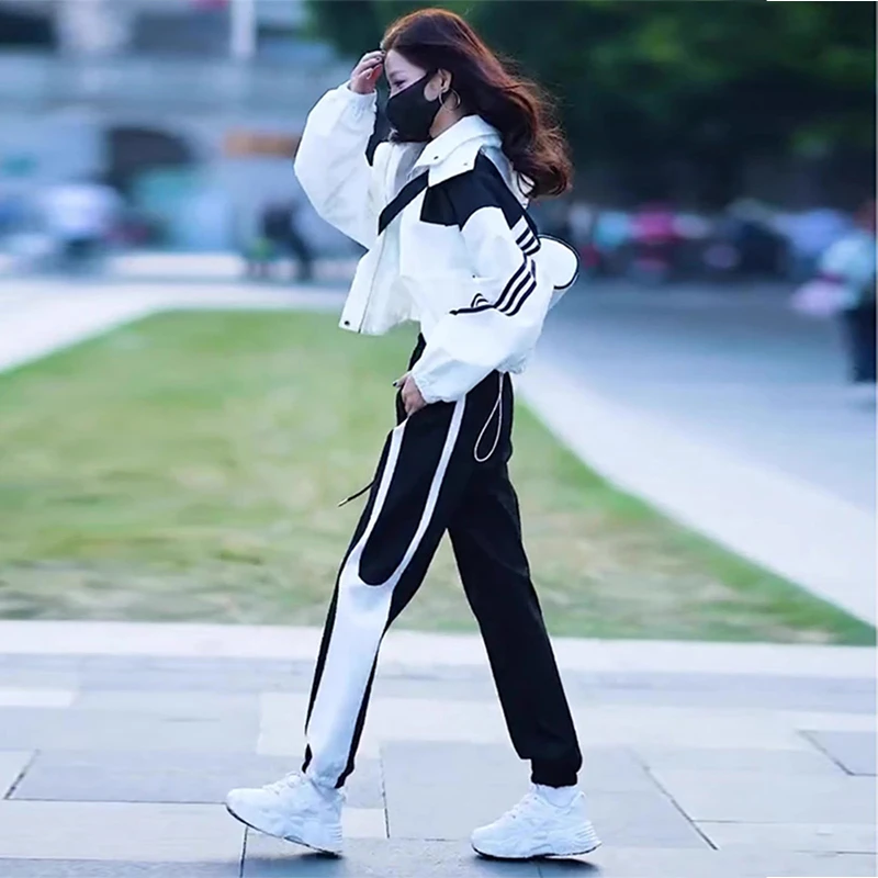 时尚休闲套装女春秋新款洋气运动服减龄开衫外套束脚裤女装套装