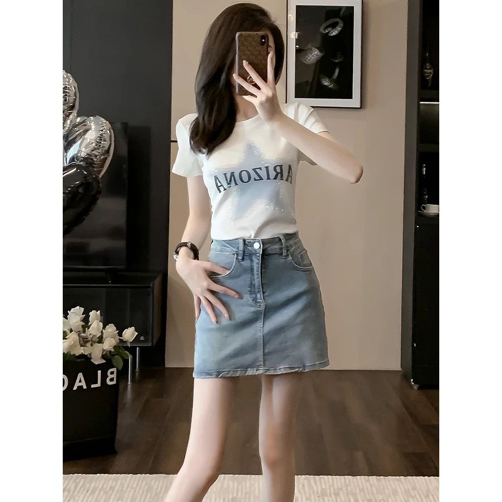 时尚流行牛仔短裙运动休闲套装女夏装2025新款韩流短袖气质两件套