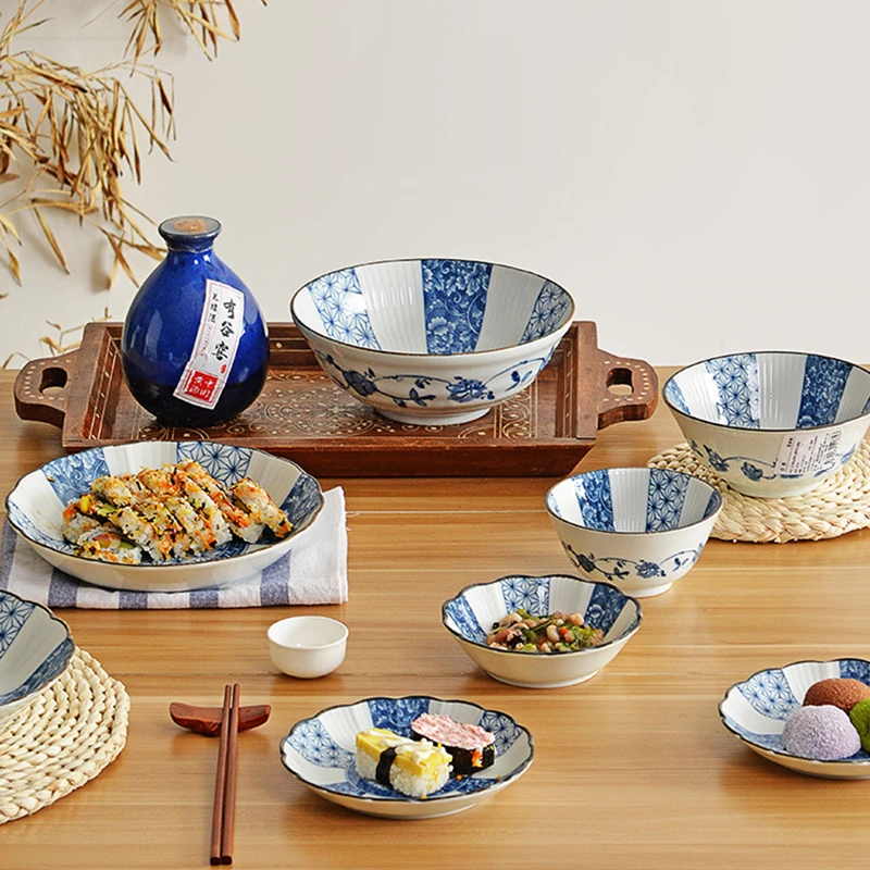 有谷窑青花麻叶釉下彩碗盘餐具高颜值青花家用陶瓷盘子碗碟饭碗