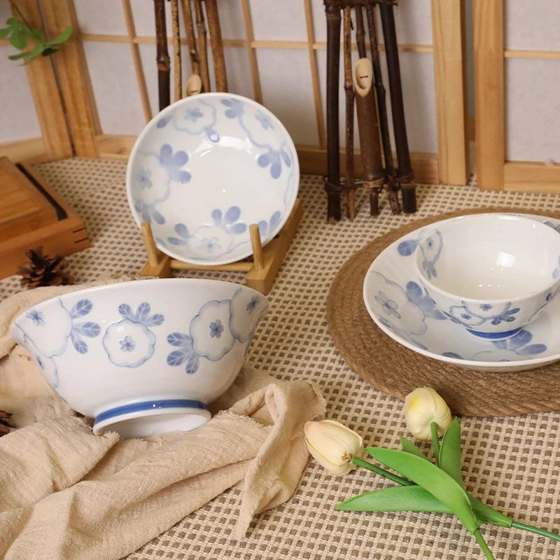有谷窑拨水梅日本进口釉下彩轻量餐具蘸料钵拉面碗菜盘饭碗椭圆盘