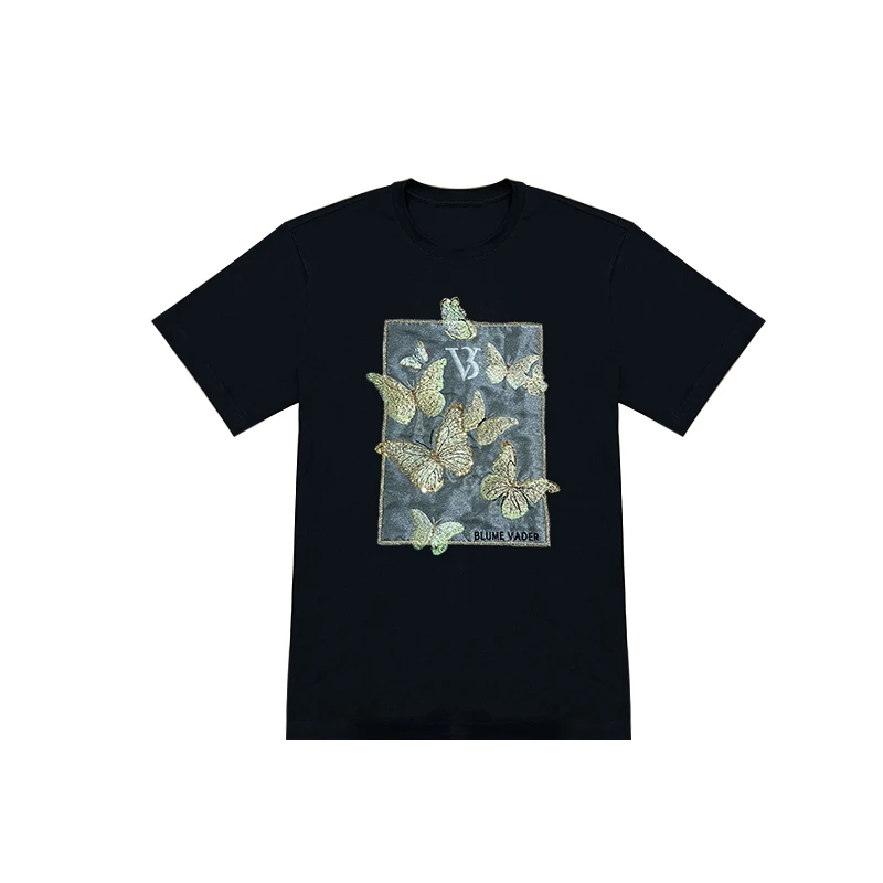 2025春夏新款群蝶飞舞蝴蝶短袖T恤D2036