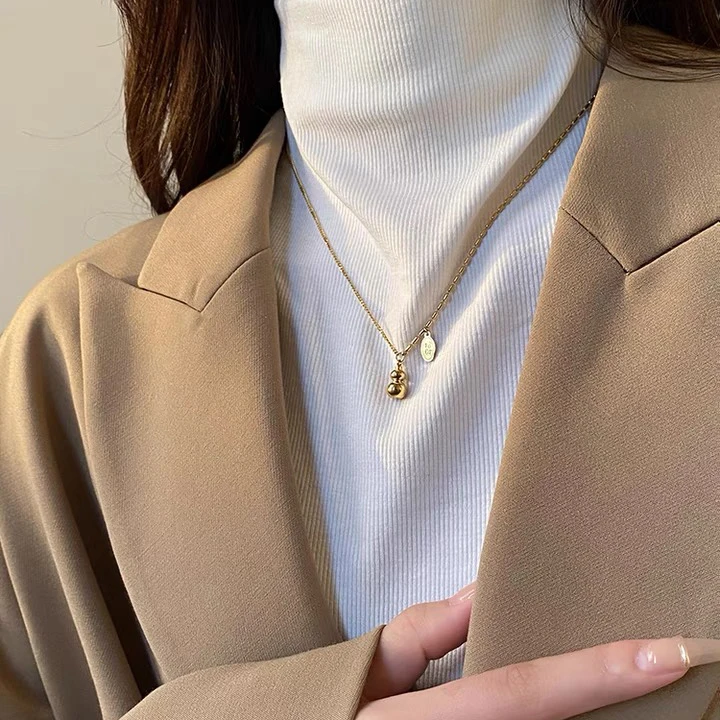 钛钢吊坠 轻奢时尚复古气质双面吊坠小众不掉色百搭项链女 X-114