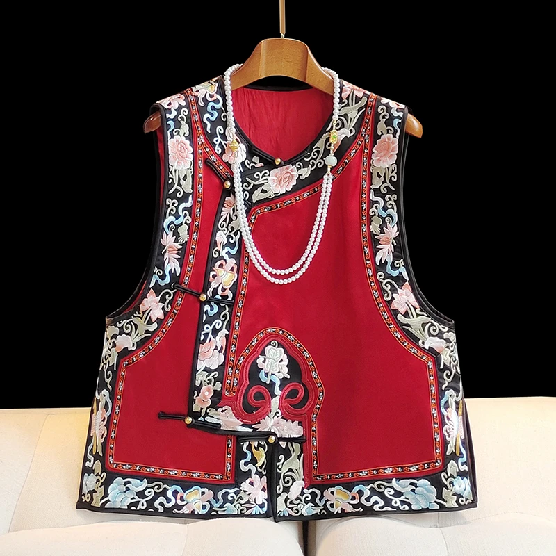 新中式红色重工刺绣马甲女时尚气质百搭网红上衣女国风绣花马甲潮