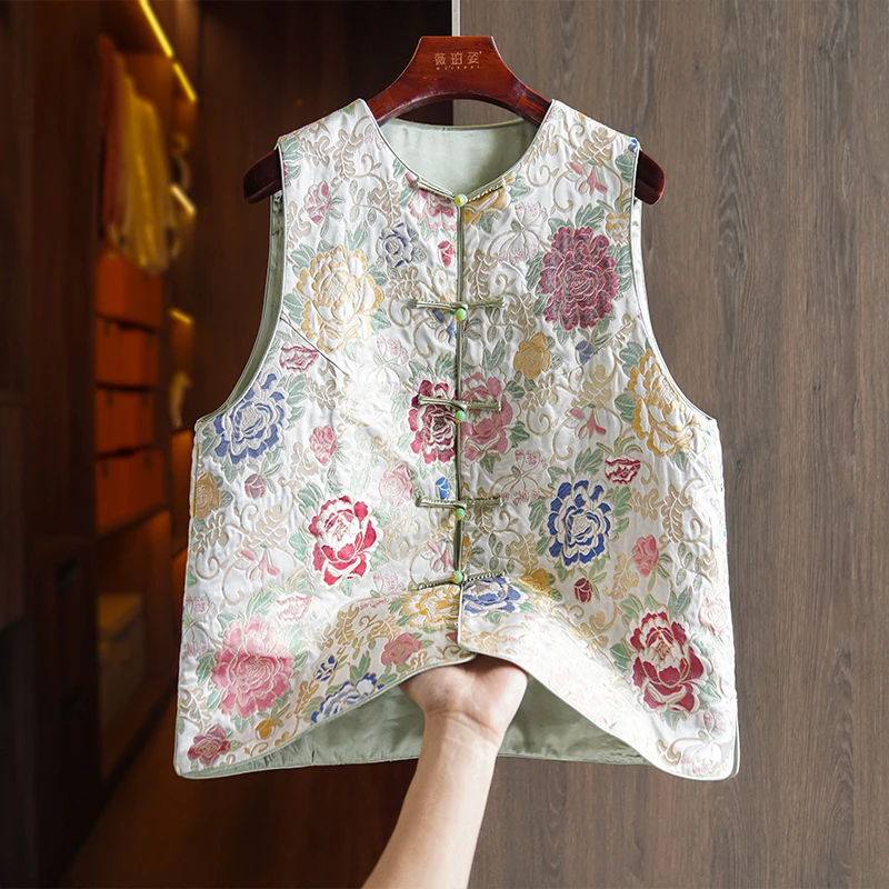 秋季国潮新中式国风复古盘扣提花马甲女时尚气质显瘦百搭马夹上衣