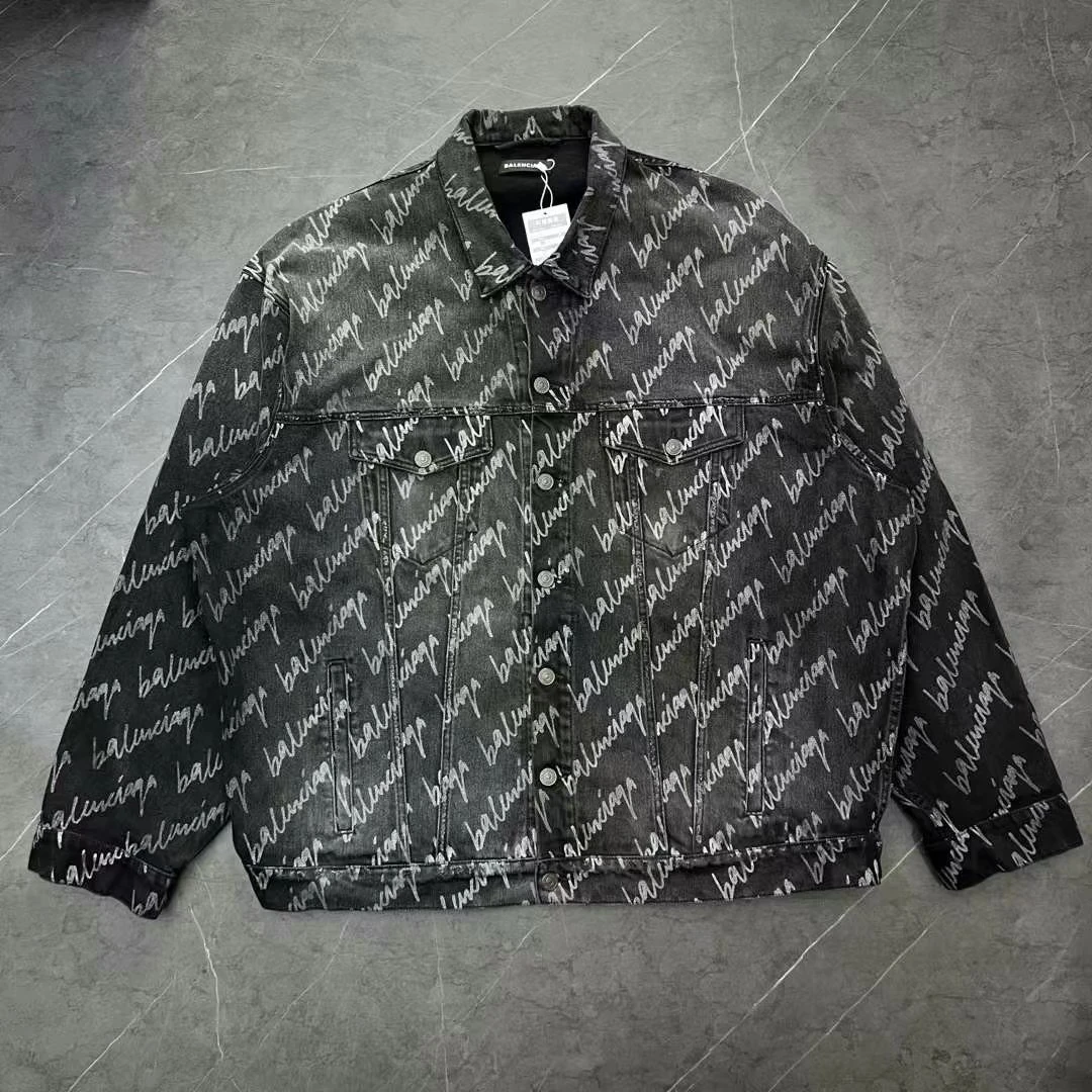 balenciaga/全新/3码 巴黎世家 涂鸦弹幕满印logo牛仔夹克
