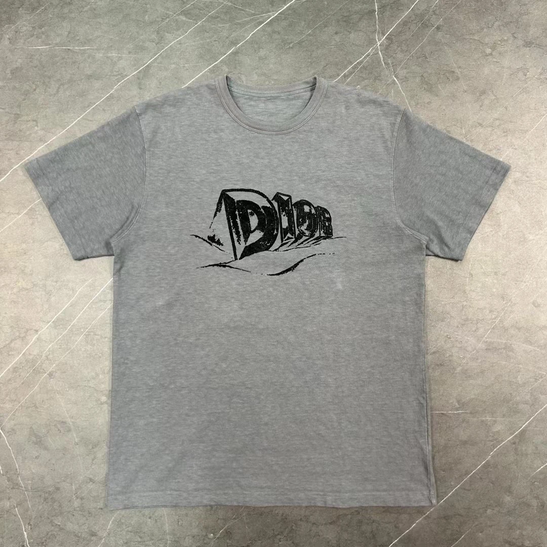 Dior/99新/xl码 迪奥23ss 胸前涂鸦植绒字母logo短袖