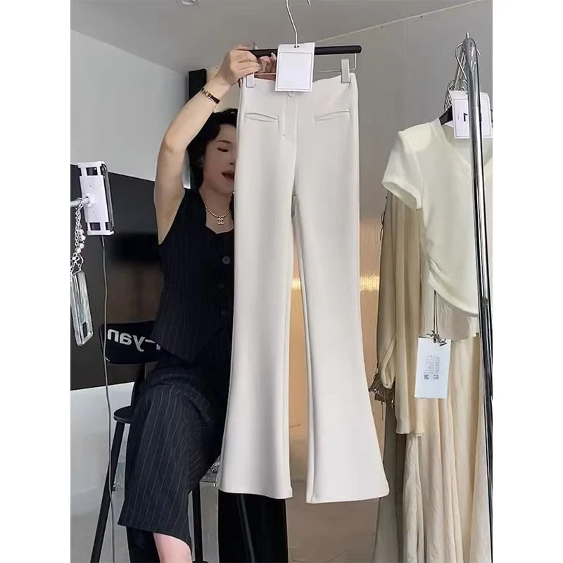 白色微喇叭高腰休闲裤子女2024新款春夏辣妹修身百搭小个子西装裤