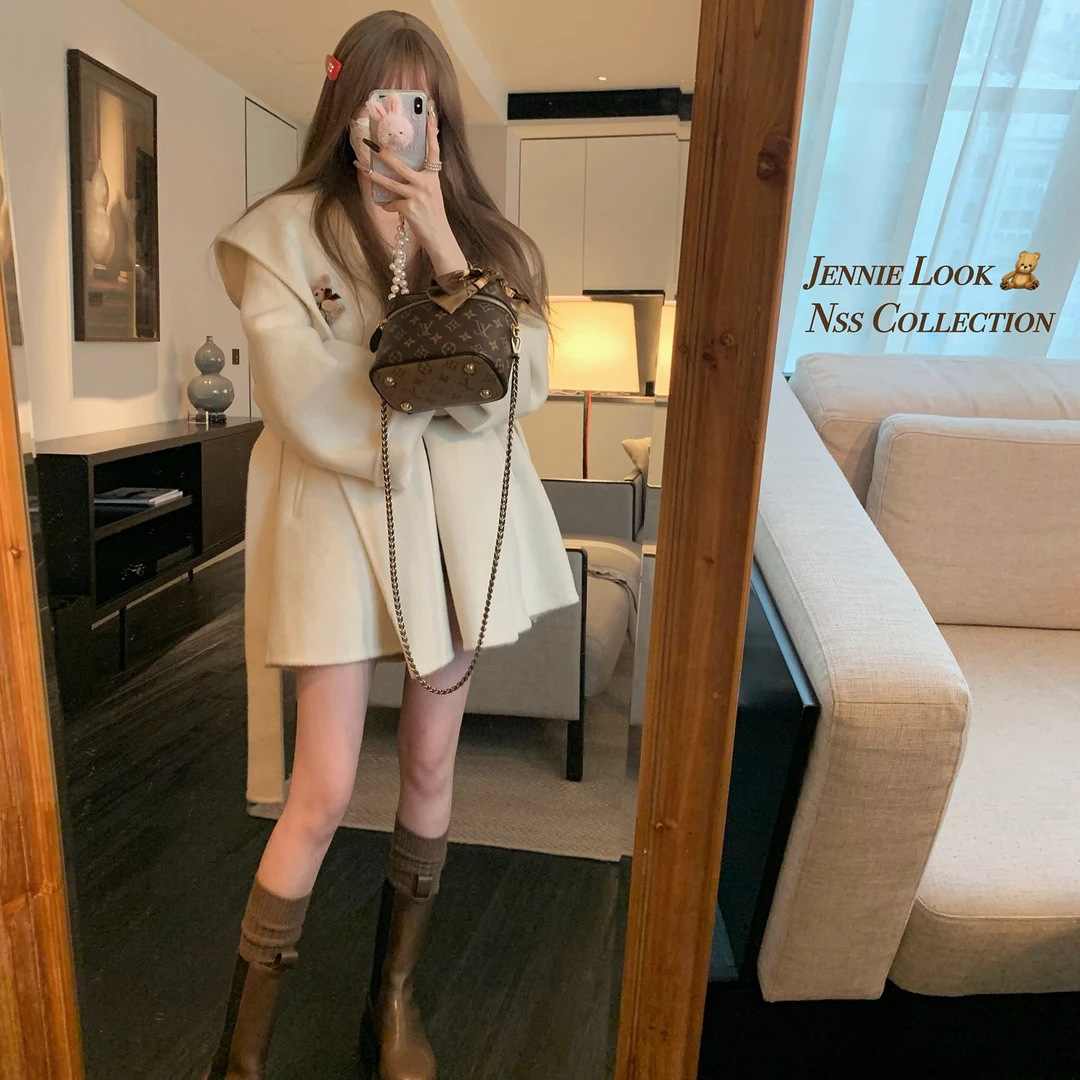 NSS COLLECTION 定制高克重面料 封神双面羊驼毛秋冬白色斗篷大衣