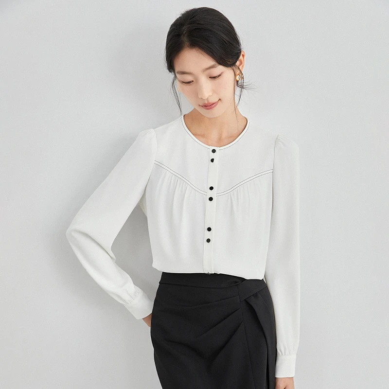 【MANBEI】秋季新款气质上衣百搭气质高级感衬衫女8493037