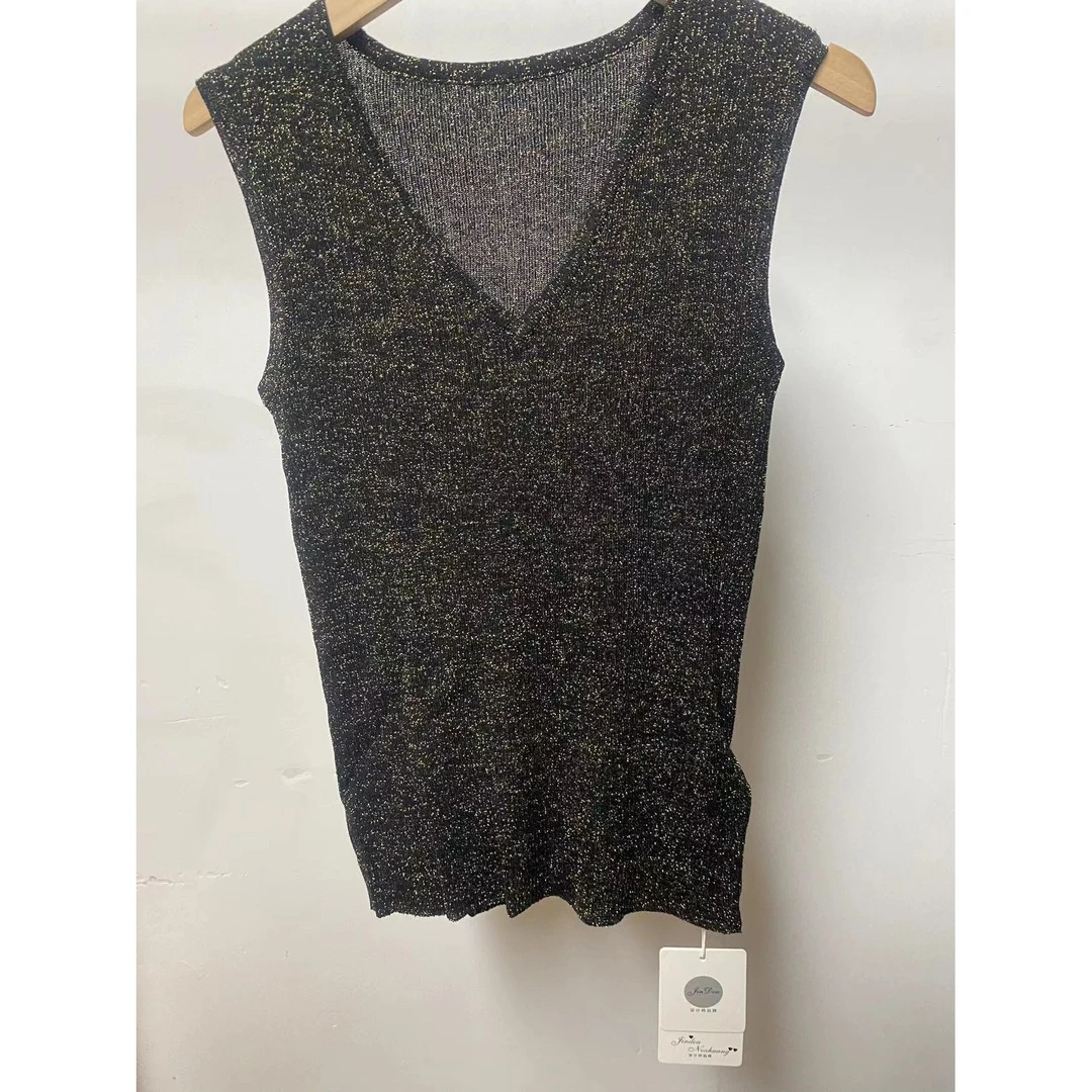 闪闪纱针织打底 女装 无袖背心针织衫 女背心打底 百搭