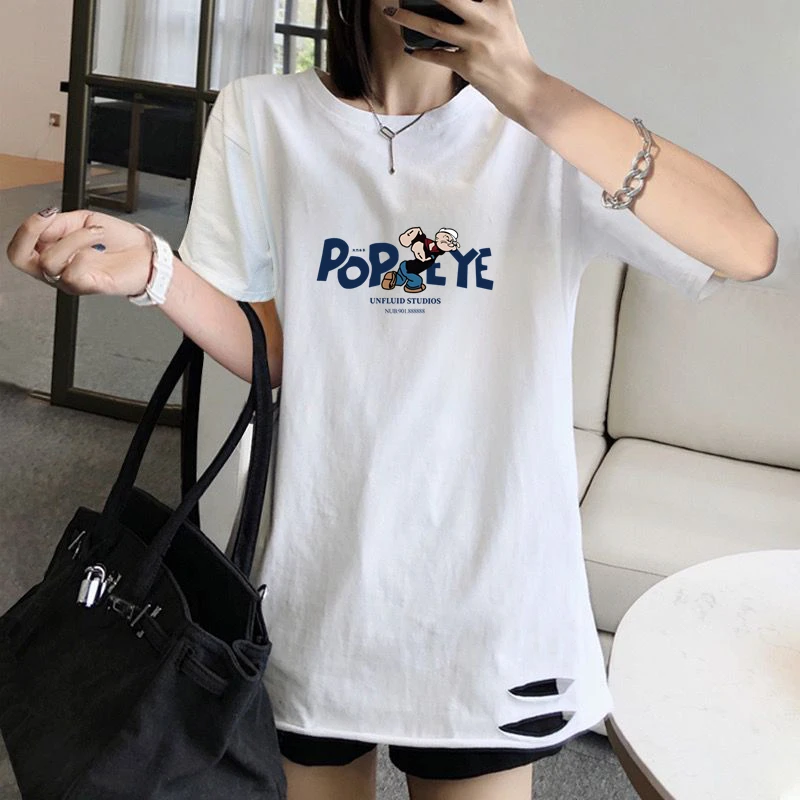 欧货白色短袖t恤女打底衫大版宽松纯棉中长款遮肚子体恤内搭上衣