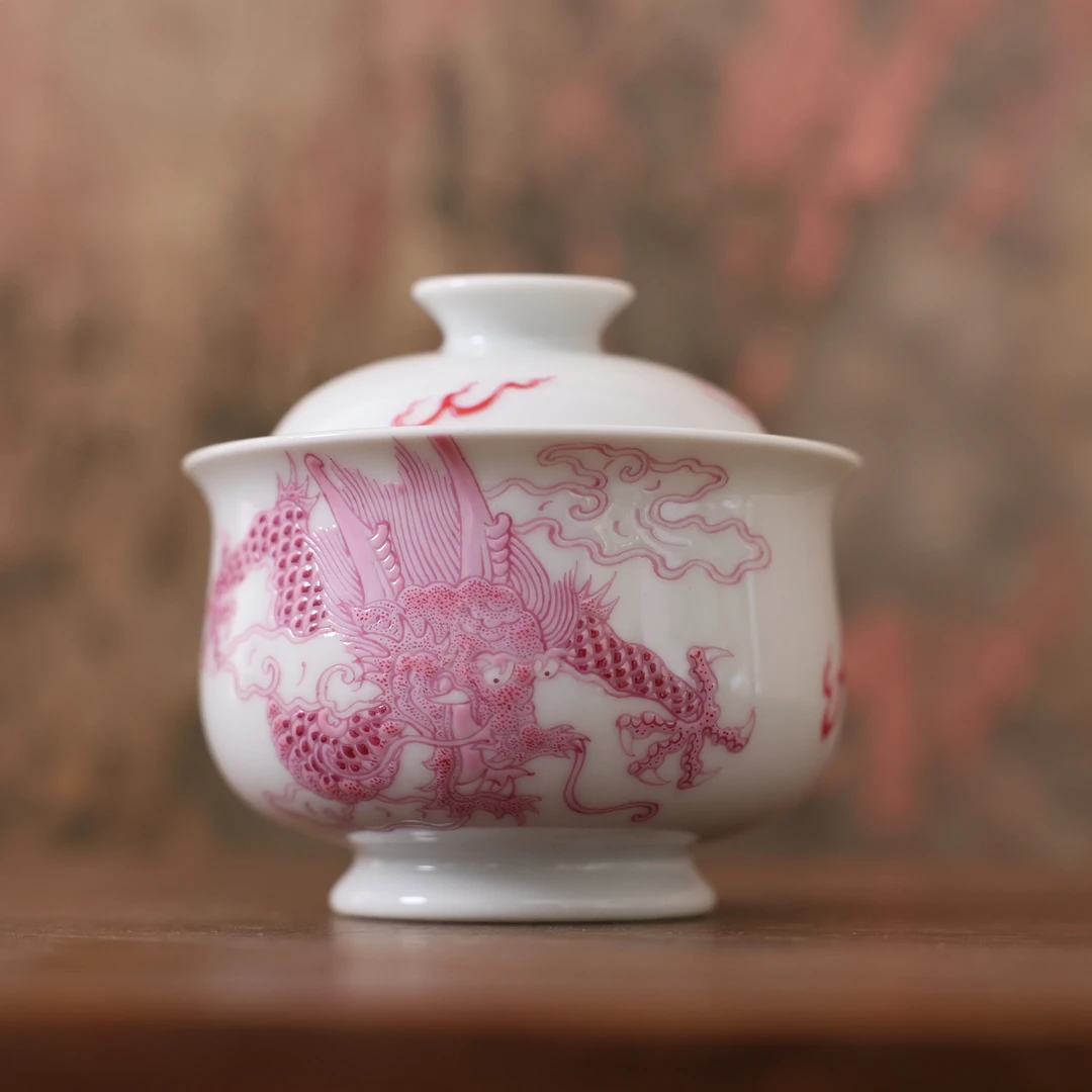 （静萱茶事）观潮粉龙布袋盖碗100cc