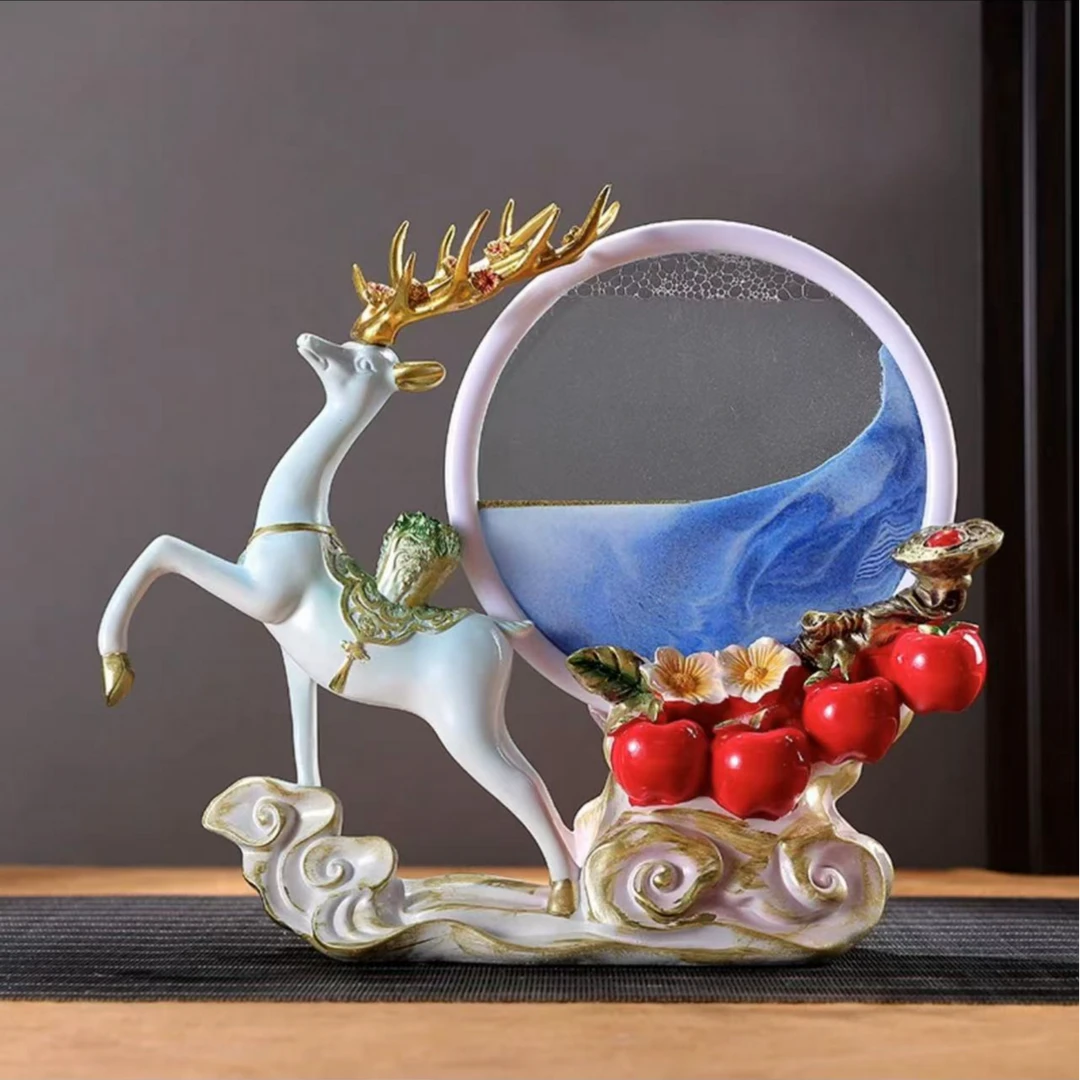 一鹿高升流沙画新中式家居饰品摆件客厅玄关电视柜酒柜展示柜