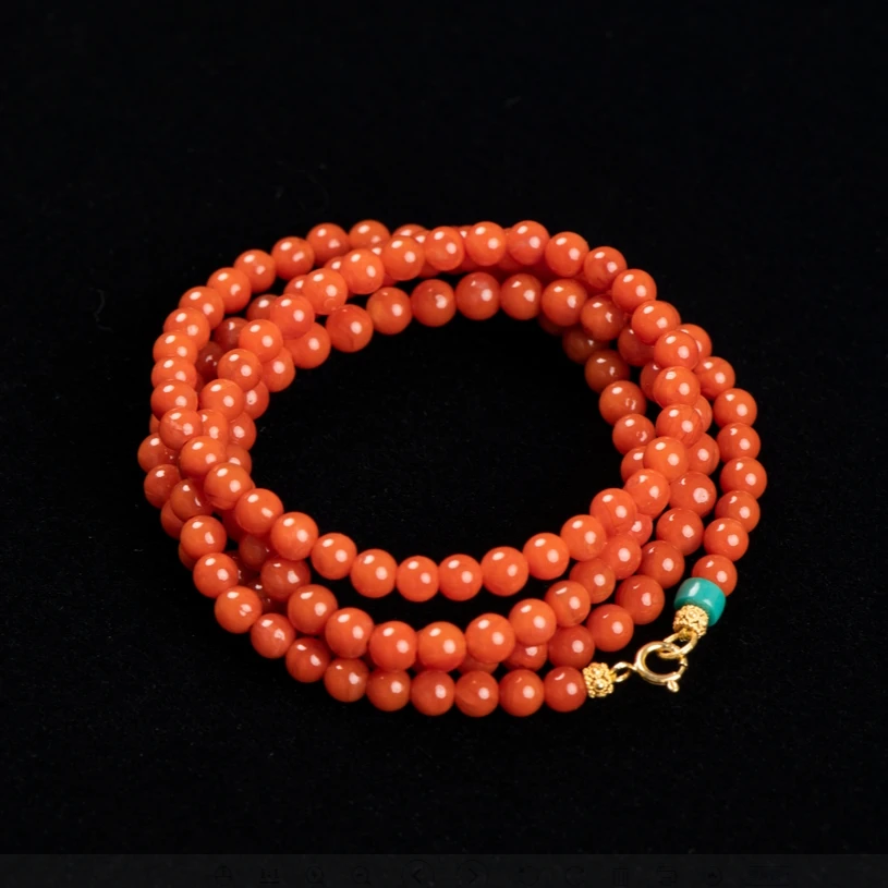 南红小米珠绿松K金长链多样性发货珠径4-4.5 链长55cm k金约0.2gL