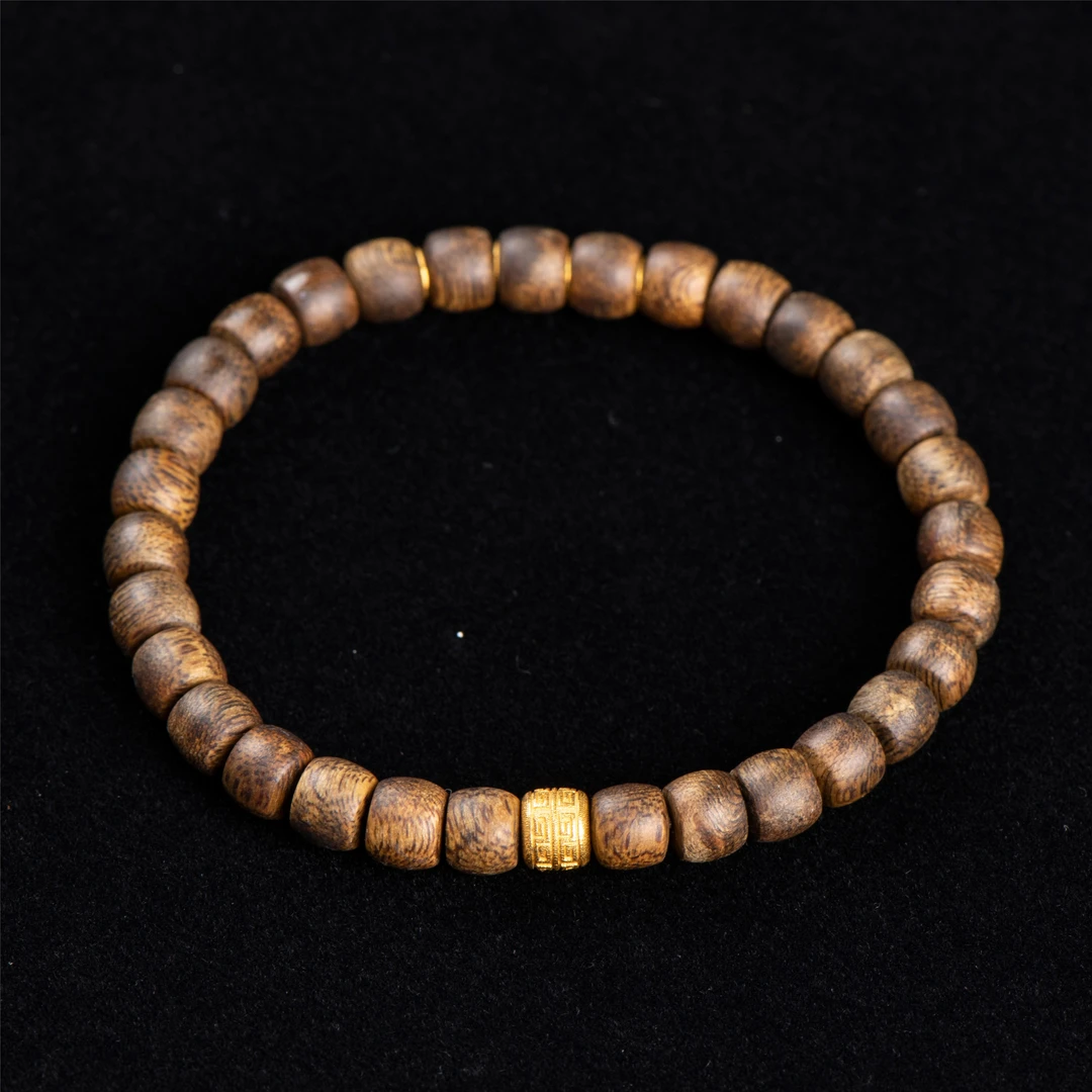 （老型）沉香K金回纹手串 6-6.5mm手围15cm 18cm K金约0.4