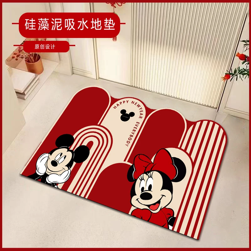 GF2024年春节新年大红色卡通米奇红地垫耐脏硅藻泥入户门防滑脚垫