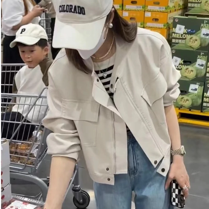 依梅儿秋冬季加绒时尚小众短款皮衣女2024新款工装立领PU显瘦机车