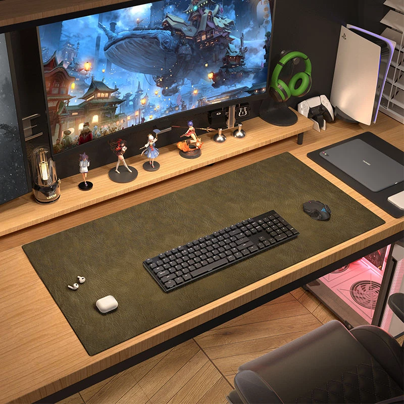 牛皮大鼠标垫超大办公室防水电脑桌垫高级感老板桌垫双面皮革桌布