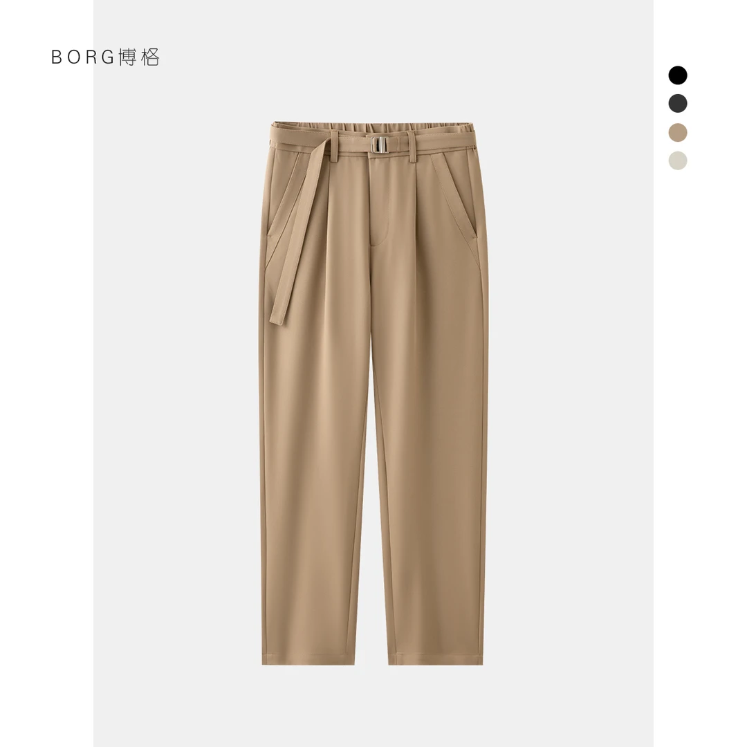 春夏新款休闲西裤韩版潮流垂感西装裤宽松直筒裤男士腰带休闲裤