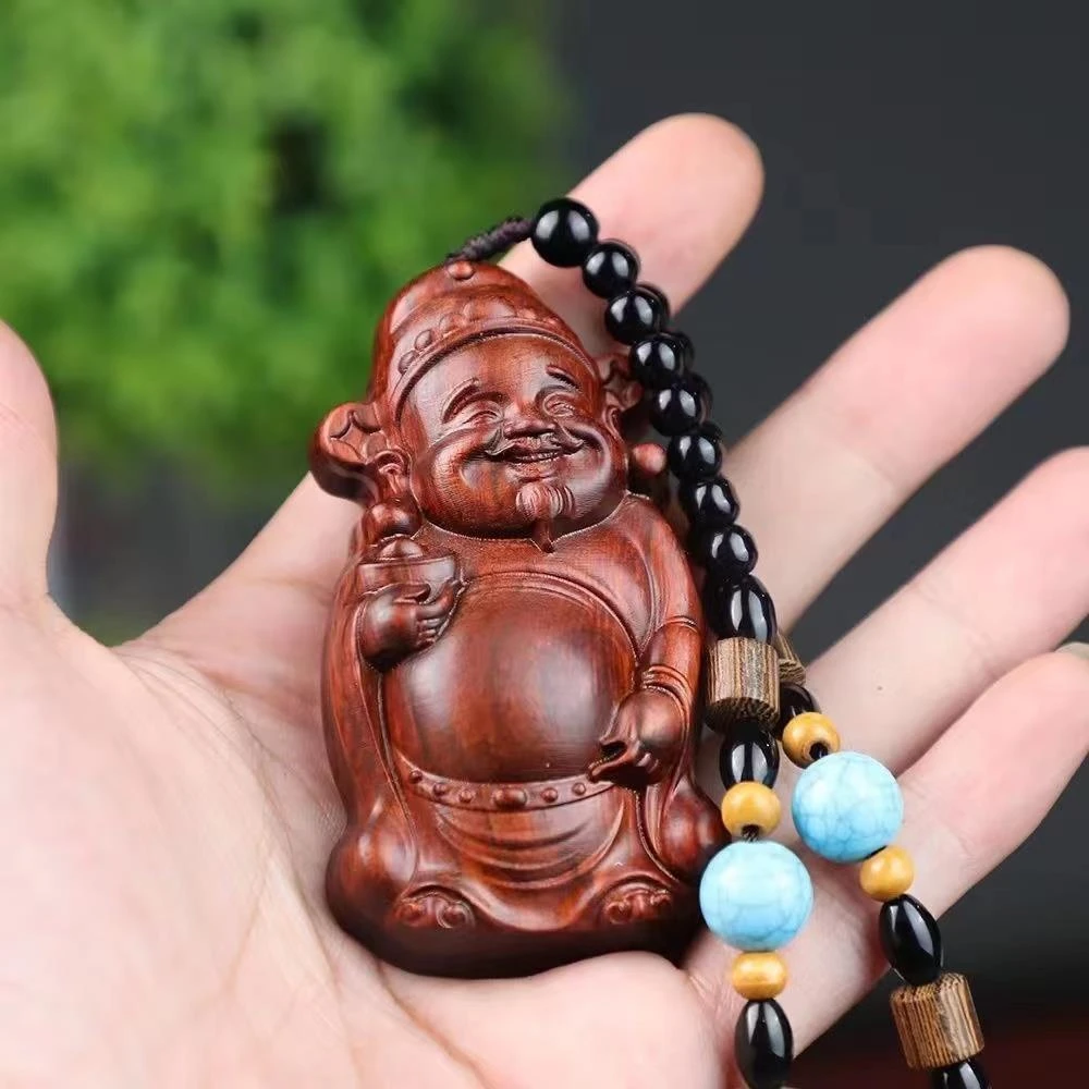 天然紫檀精工雕刻财神爷挂件创意木质文玩手把件