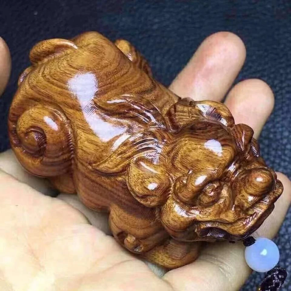 老挝黄花梨木雕手把件财财貔貅手工实木雕刻红木核桃摆件工艺礼品