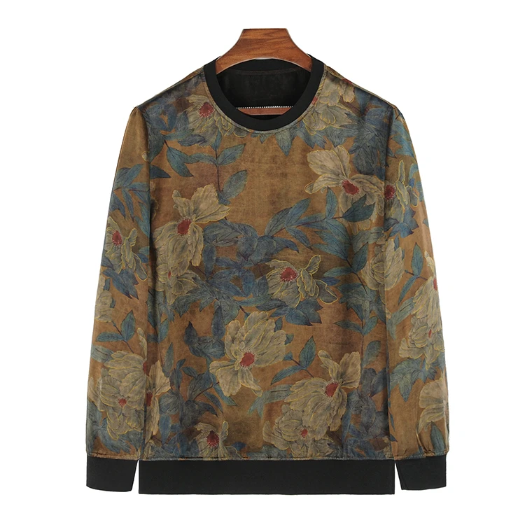 88898 男士双面穿卫衣 桑蚕丝素平缎香云纱新中式复古休闲上衣