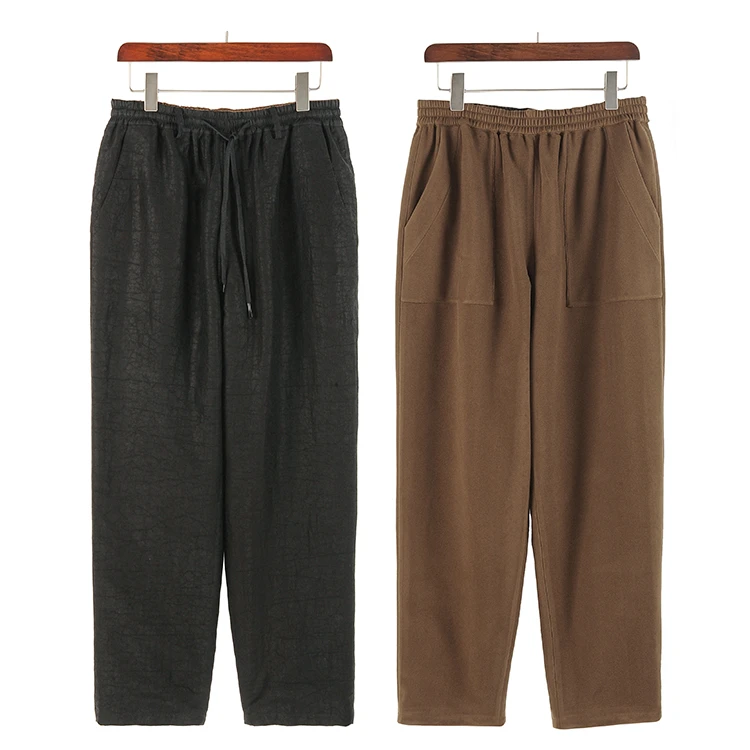 88868 男士双层双面穿长裤 桑蚕丝龟裂纹香云纱中式复古休闲裤