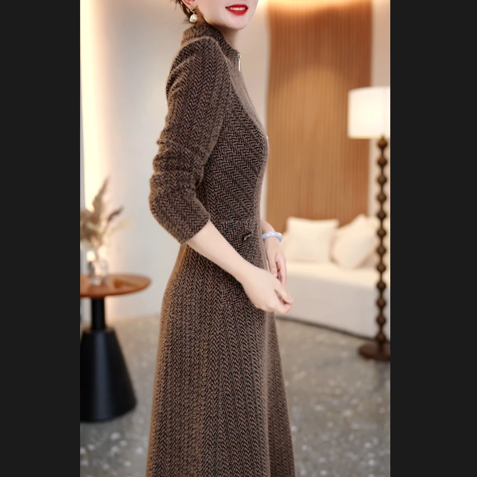 [鹿影溪]秋冬新款气质修身显瘦女人味遮肉新中式加绒加厚款连衣裙